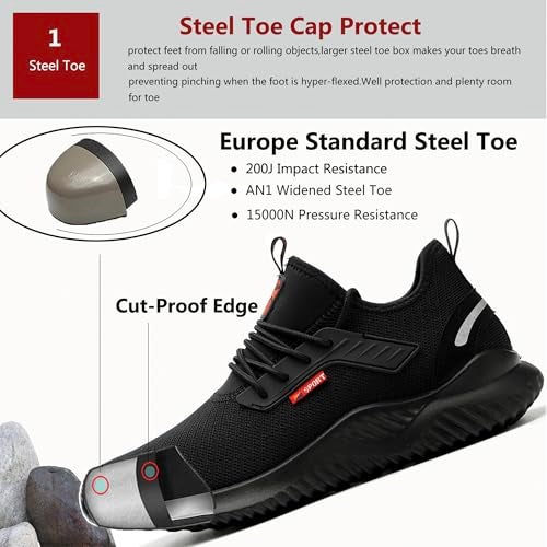 Ulogu Waterproof Steel Toe Shoes for Men Women Work Shoes Lightweight Safety Sneakers Comfortable Puncture Proof Shoe Zapatos Punta de Acero para Hombres Black - Image 3