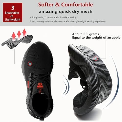 Ulogu Waterproof Steel Toe Shoes for Men Women Work Shoes Lightweight Safety Sneakers Comfortable Puncture Proof Shoe Zapatos Punta de Acero para Hombres Black - Image 5
