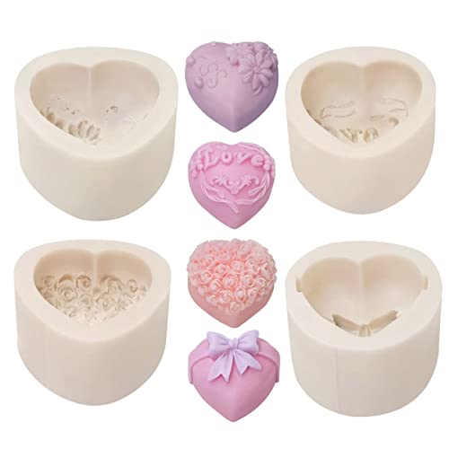 ESEDAGE 4 Pack Heart Resin Rose Flower Silicone Mold for Candle, Cake, Soap, Candy - Round Shape - Image 2