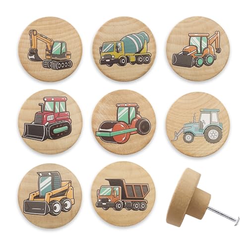 Lasyman Set of 8 Wood Kids Boy Nursery Room Construction Vehicle Trucks Cabinet Furniture Dresser Drawer Knobs and Pulls 18 X 18 Inches - Image 1