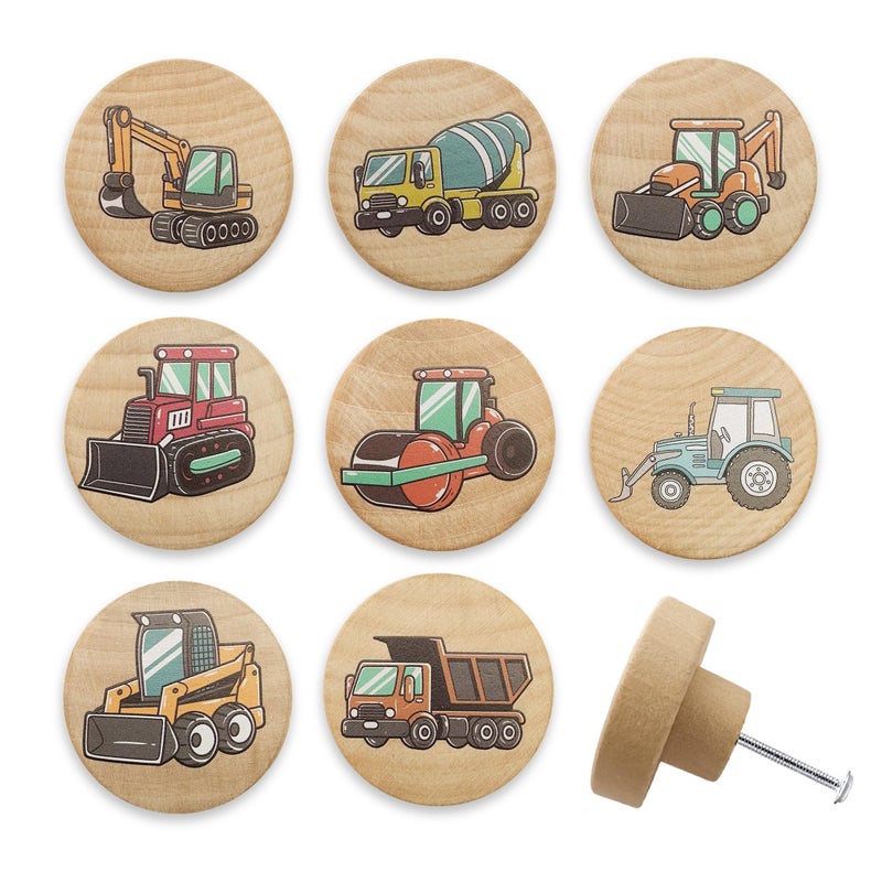 Lasyman Set of 8 Wood Kids Boy Nursery Room Construction Vehicle Trucks Cabinet Furniture Dresser Drawer Knobs and Pulls 18 X 18 Inches - Image 2