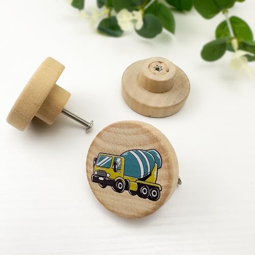 Lasyman Set of 8 Wood Kids Boy Nursery Room Construction Vehicle Trucks Cabinet Furniture Dresser Drawer Knobs and Pulls 18 X 18 Inches - Image 3