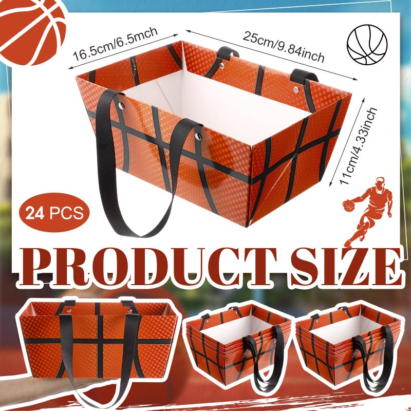 Glenmal 24 Pcs Basketball Gift Baskets Bulk 9.8 x 6.5 x 4.3 Inch Empty Basketball Senior Night Waterproof Reusable Cardstock Baskets with Handles for Sports Party Favors Holiday Gift Packaging - Image 2