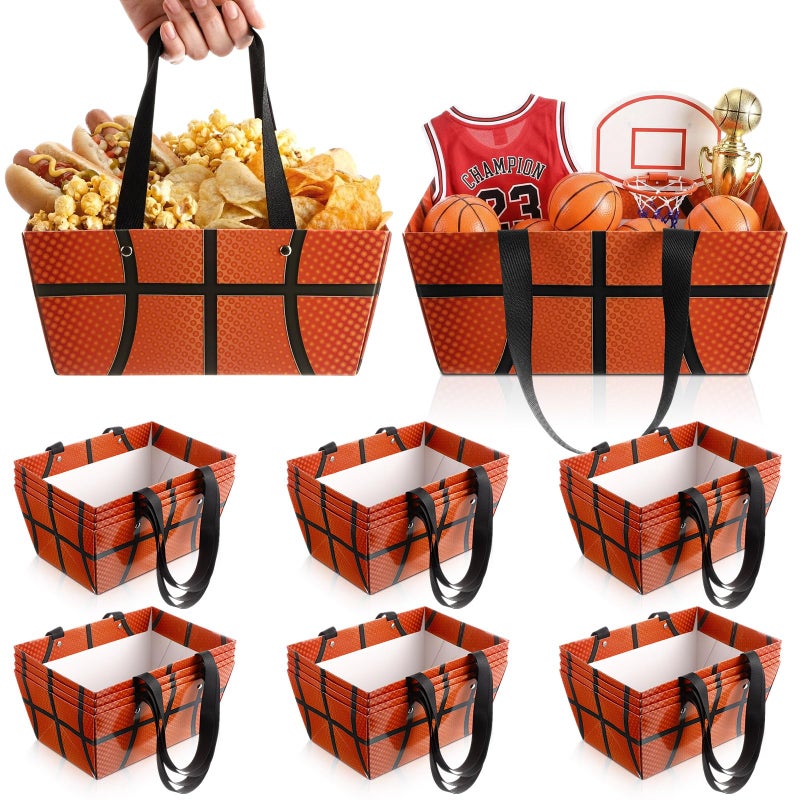 Glenmal 24 Pcs Basketball Gift Baskets Bulk 9.8 x 6.5 x 4.3 Inch Empty Basketball Senior Night Waterproof Reusable Cardstock Baskets with Handles for Sports Party Favors Holiday Gift Packaging - Image 1