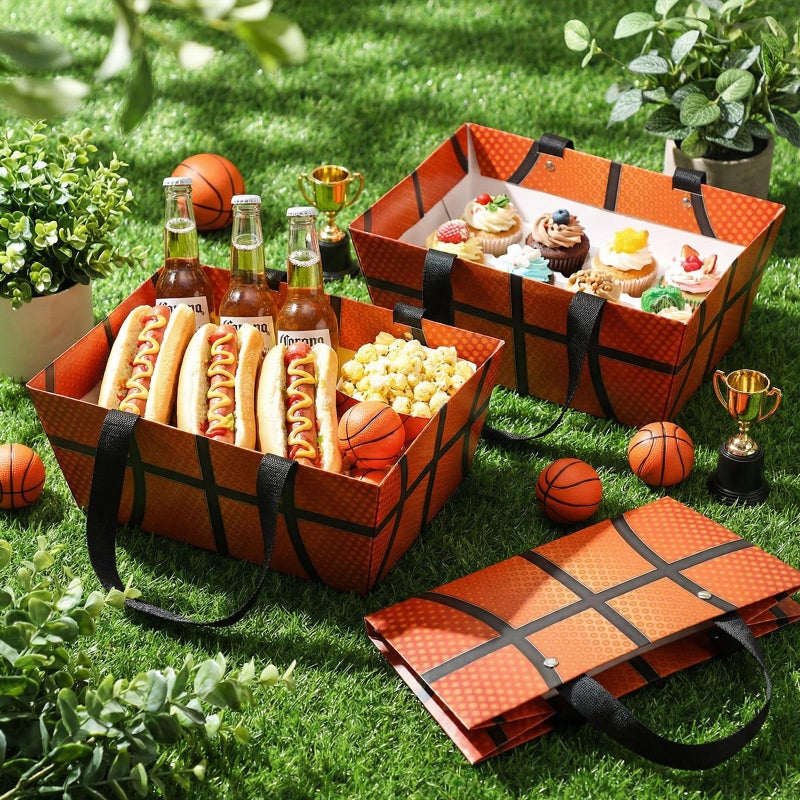 Glenmal 24 Pcs Basketball Gift Baskets Bulk 9.8 x 6.5 x 4.3 Inch Empty Basketball Senior Night Waterproof Reusable Cardstock Baskets with Handles for Sports Party Favors Holiday Gift Packaging - Image 5
