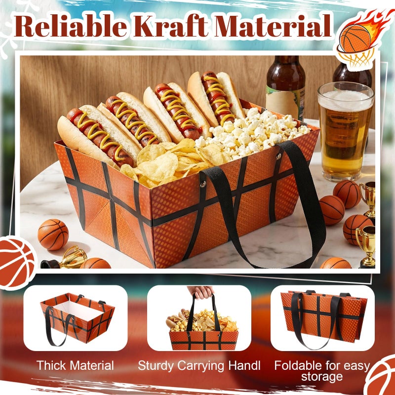 Glenmal 24 Pcs Basketball Gift Baskets Bulk 9.8 x 6.5 x 4.3 Inch Empty Basketball Senior Night Waterproof Reusable Cardstock Baskets with Handles for Sports Party Favors Holiday Gift Packaging - Image 3