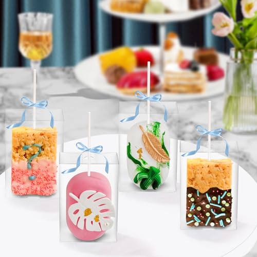 MGWOTH 35 Pack Rice Krispy Treats Boxes with Sticks Kit Clear Plastic Container with Hole for Small Cakesicles Marshmallow Square Cake Pop Crispy Treat Packaging Holder for Wedding Party Christmas - Image 3