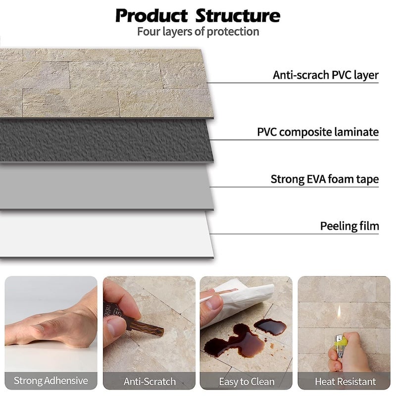 DOYKLI Marble Vinyl Peel and Stick Floor Tile 4 PCS Stick on Tile Flooring Waterproof SelfAdhesive Removable Vinyl Floor Tile Sticker for Bathroom Bedroom Living Room 12x12 White Grey - Image 5