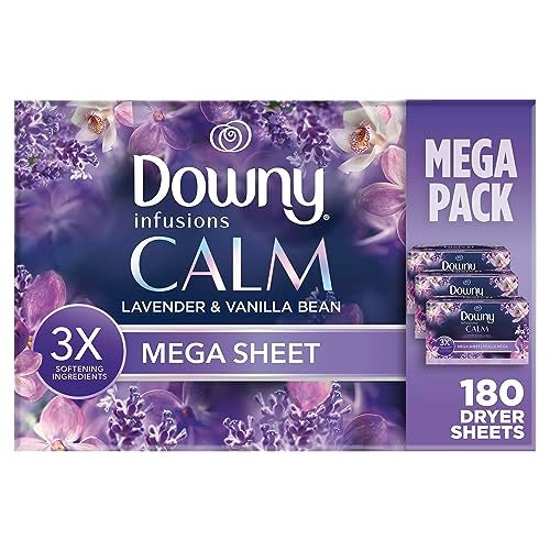Downy Infusions Mega Dryer Sheets, Laundry Fabric Softener, CALM, Lavender and Vanilla Bean, 180 Count (3 box of 60 sheets) - Image 1