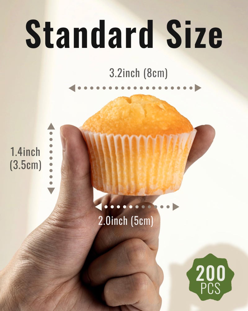 Bake Choice 200pcs Standard White Cupcake Liners for Baking, Upgraded Natural Muffin Liners, Balance Non-Stick & Non-Slip, Greaseproof Parchment Paper, Cupcake Wrapper for Party, Wedding, Christmas - Image 4