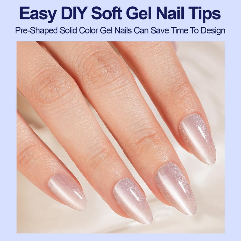 Plauva 150Pcs Cat Eye Press on Nails, Plauva Medium Almond Fake Nails, Glossy Glitter Cat Eye Nail Tips, Soft Gel Stick On Nails for Women and Girls 15 Sizes - Image 3