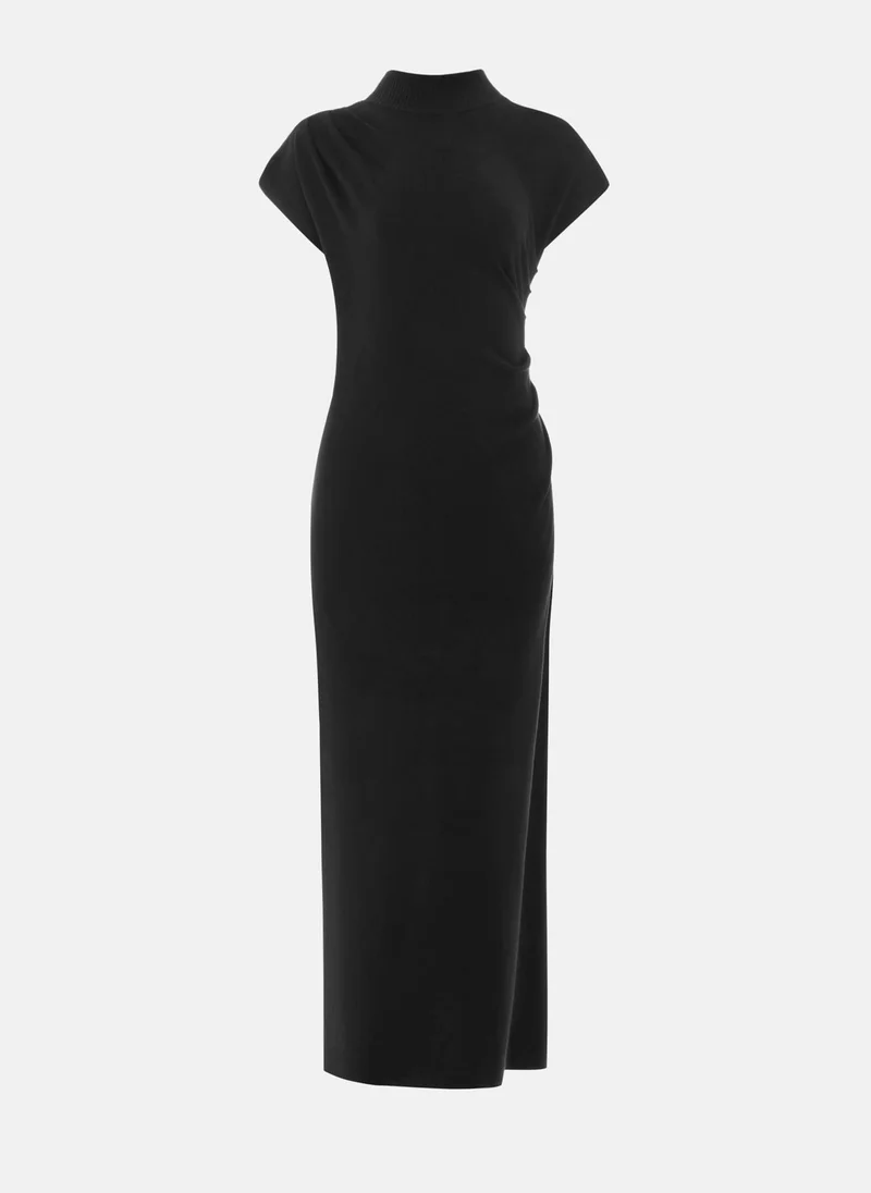 Lichi Knitted midi dress with stand-up collar and asymmetric gathers