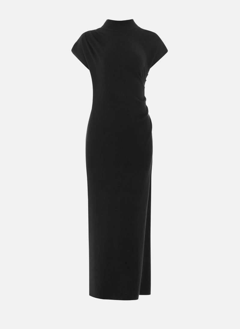 Lichi Knitted midi dress with stand-up collar and asymmetric gathers - Image 2