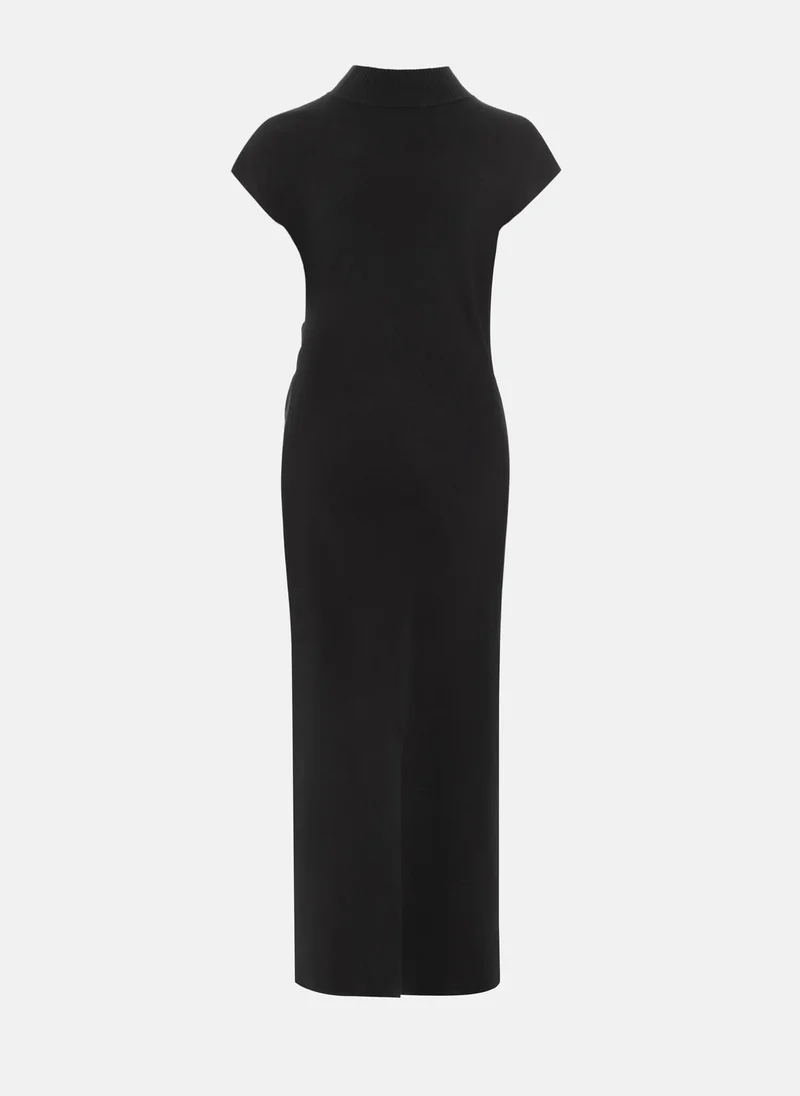 Lichi Knitted midi dress with stand-up collar and asymmetric gathers