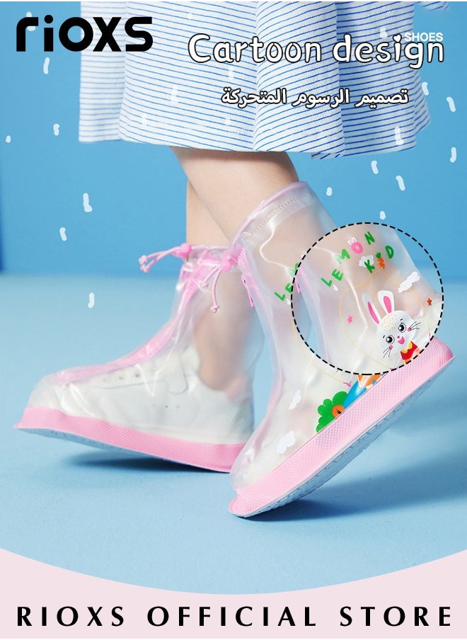 RIOXS Rain Boot For Boys Girls,Waterproof Shoes Covers,Kids Waterproof Rain Shoe Cover Galoshes,PVC Rubber Sole Reusable Rain Snow Boots,Non-Slip Overshoes For Cycling Outdoor Camping Fishing Garden Travel  - Image 2
