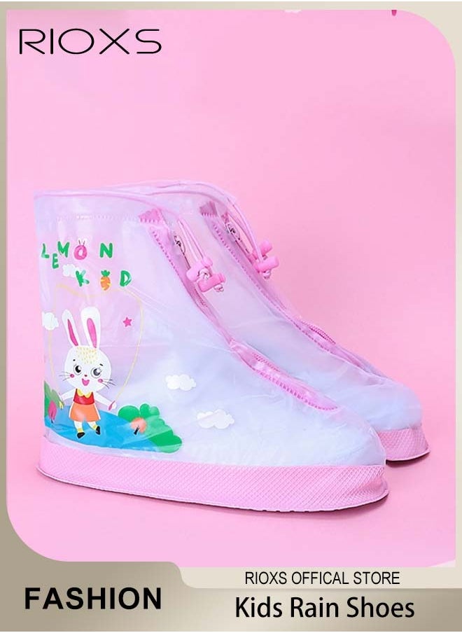 RIOXS Rain Boot For Boys Girls,Waterproof Shoes Covers,Kids Waterproof Rain Shoe Cover Galoshes,PVC Rubber Sole Reusable Rain Snow Boots,Non-Slip Overshoes For Cycling Outdoor Camping Fishing Garden Travel  - Image 1