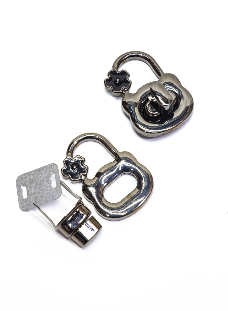 5-Piece Decorative Bag Lock Set | Black Metal Turn Lock with Black Flower Accent for DIY Handbag and Purse Making | - Image 1