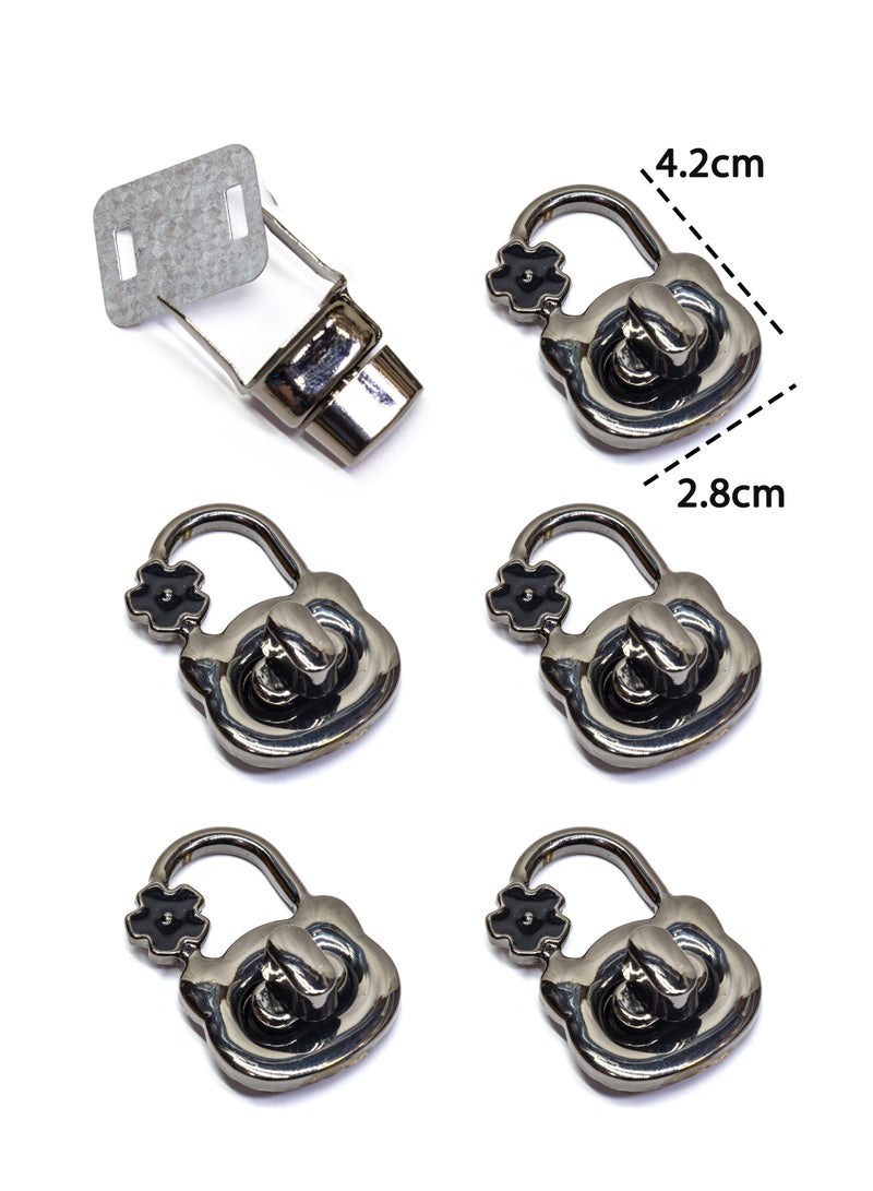 5-Piece Decorative Bag Lock Set | Black Metal Turn Lock with Black Flower Accent for DIY Handbag and Purse Making | - Image 2