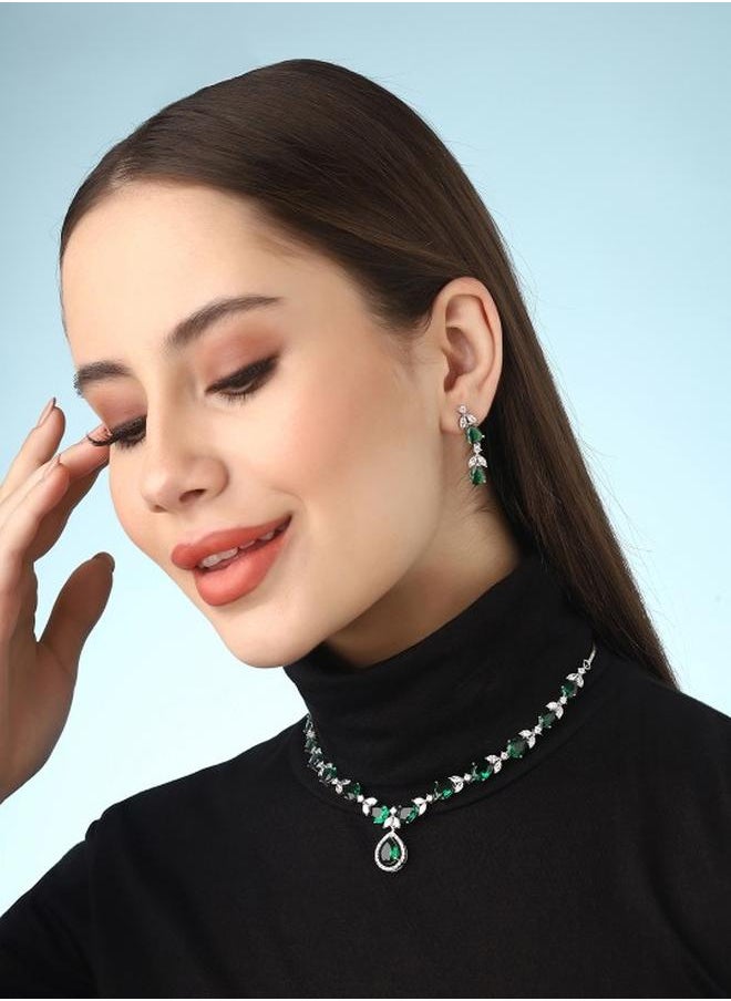 Priyaasi Western Women Green Brass Jewellery Set with pattern and secured with closure and styled in ideal for Western moments — a must-have for your statement wardrobe.  - Image 2