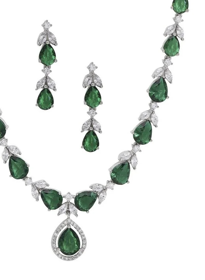 Priyaasi Western Women Green Brass Jewellery Set with pattern and secured with closure and styled in ideal for Western moments — a must-have for your statement wardrobe.