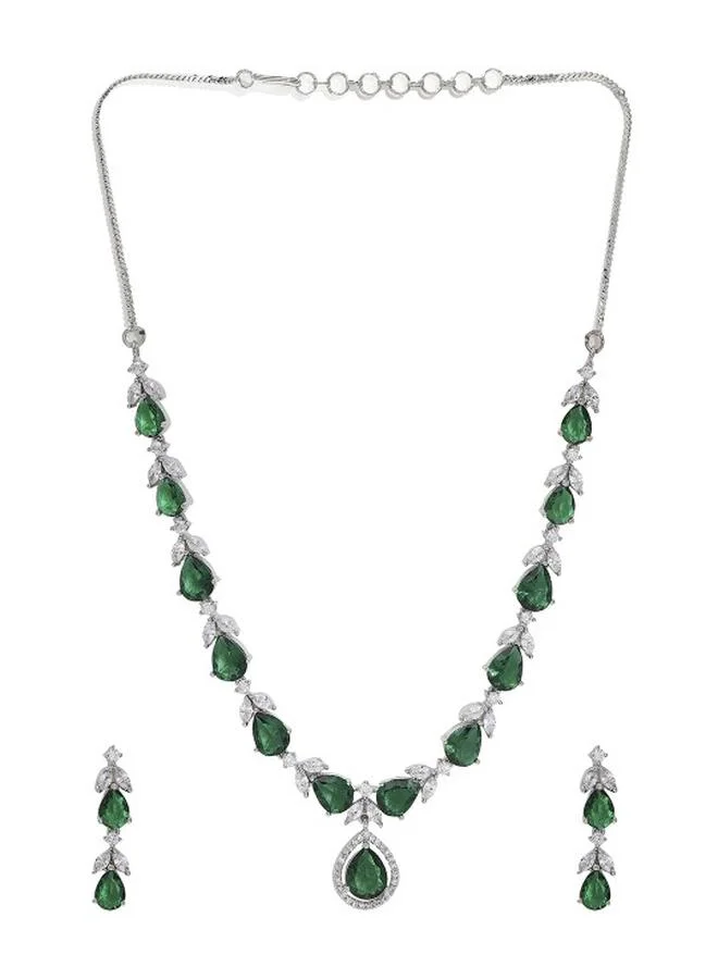 Priyaasi Western Women Green Brass Jewellery Set with pattern and secured with closure and styled in ideal for Western moments — a must-have for your statement wardrobe.