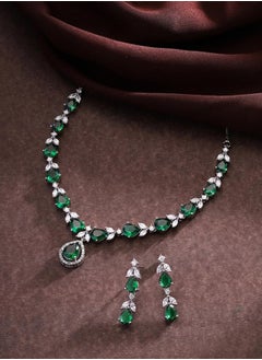 Western Women Green Brass Jewellery Set with pattern and secured with closure and styled in ideal for Western moments — a must-have for your statement wardrobe.