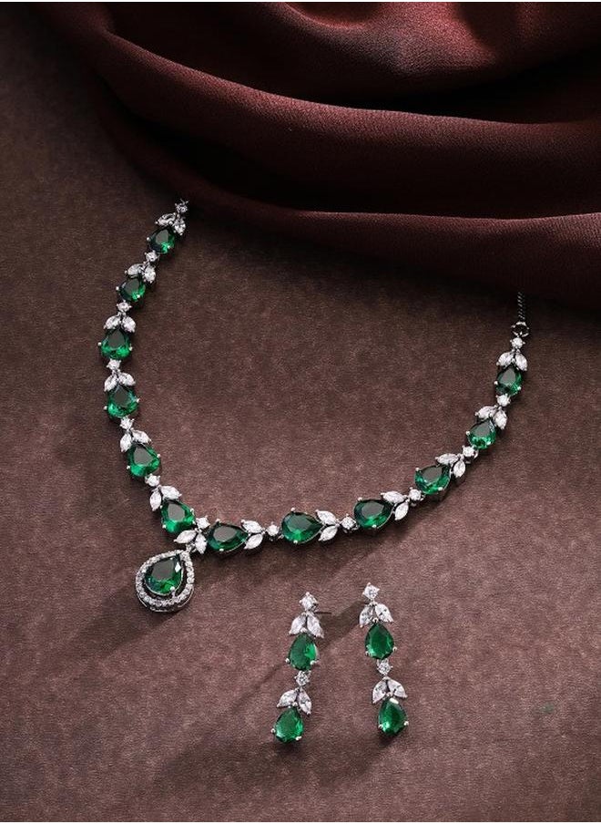 Priyaasi Western Women Green Brass Jewellery Set with pattern and secured with closure and styled in ideal for Western moments — a must-have for your statement wardrobe.  - Image 1