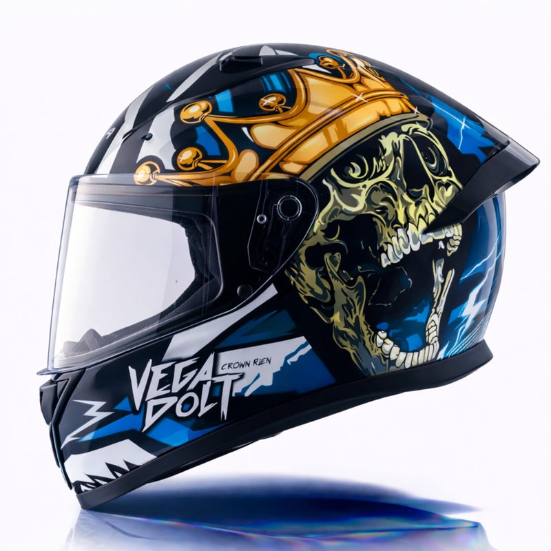 Vega Bolt Crown Men ISI Certified Full Face Motorcycle Helmet with Impact Resistant ABS Shell High Density EPS Liner Scratch Resistant Visor Quick Release Buckle Comfortable Inner Padding Black Blue Helmet-L - Image 3