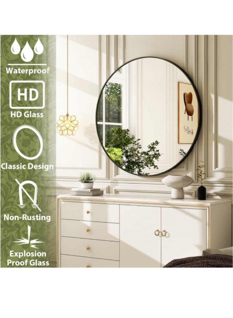 اكسيسن مرآة مكياج مستديرة 60 سم، مرآة حمام، مرايا مثبتة على الحائط، مرايا للتزيين والتجميل ， مرآة حائط ذات إطار مدخل للحائط، الحمام، غرفة النوم، غرفة النوم، غرفة الملابس، غرفة الملابس - Image 3
