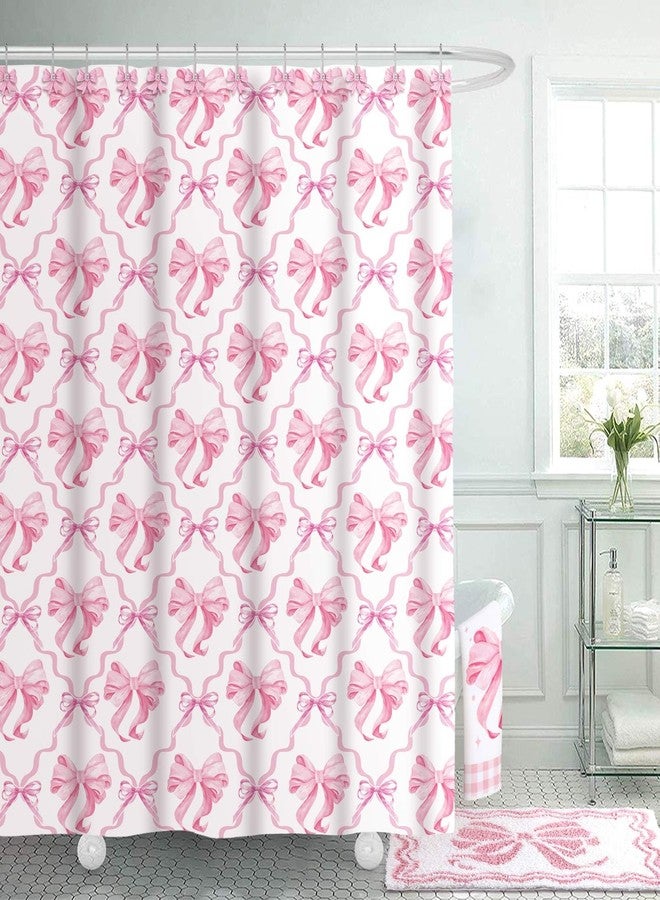 Fourluoo 18 Pcs Pink Bow Shower Curtain Set with 12 Decorative Shower Curtain Hooks Pink Bow Knot Bathroom Towels Coquette Non Slip Absorbent Microfiber Rug for Christmas Modern Aesthetic Bathroom - Image 4