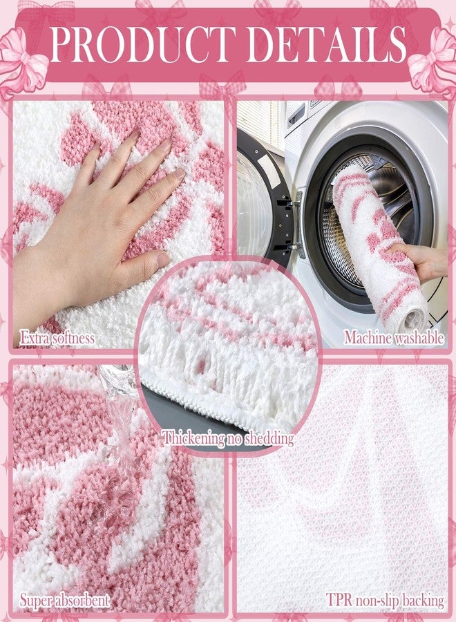 Fourluoo 18 Pcs Pink Bow Shower Curtain Set with 12 Decorative Shower Curtain Hooks Pink Bow Knot Bathroom Towels Coquette Non Slip Absorbent Microfiber Rug for Christmas Modern Aesthetic Bathroom - Image 5