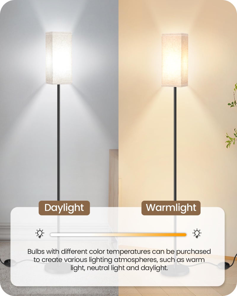 GOEBLESON 2 Pack Floor Lamp, Pole Lamp with Foot Switch, Modern Standing Lamp Lampshade, Minimalist Freestanding Lamp (Bulb Not Included), for Living Room, Bedroom Office, Black and Beige E07LDP205 - Image 5