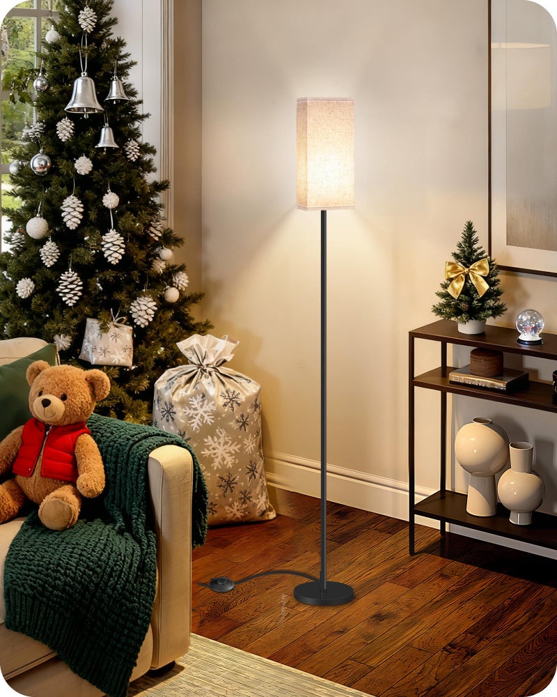 GOEBLESON 2 Pack Floor Lamp, Pole Lamp with Foot Switch, Modern Standing Lamp Lampshade, Minimalist Freestanding Lamp (Bulb Not Included), for Living Room, Bedroom Office, Black and Beige E07LDP205 - Image 2