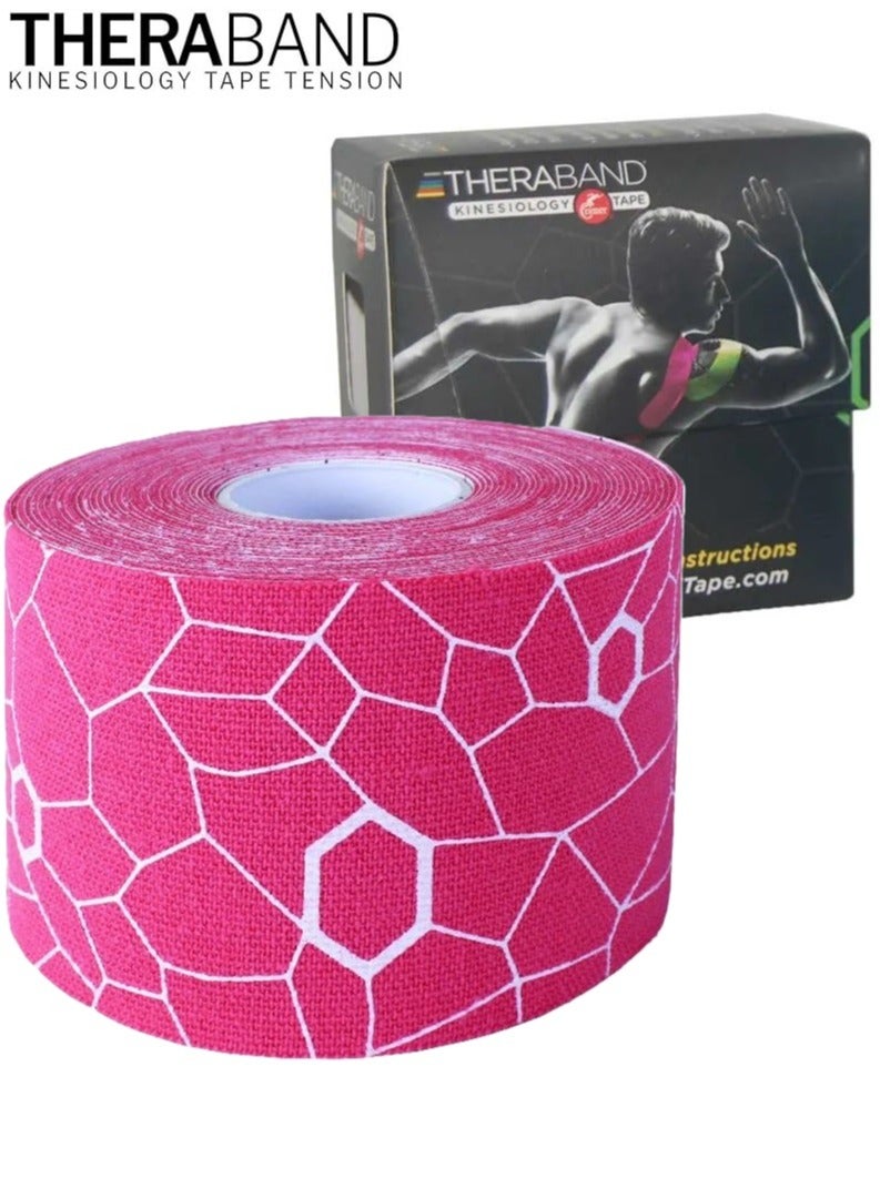 TheraBand Kinesiology Tape Waterproof Physio Tape for Pain Relief Muscle and Joint Support, Standard Roll with Xact Stretch Application Indicators (Pink) - Image 1
