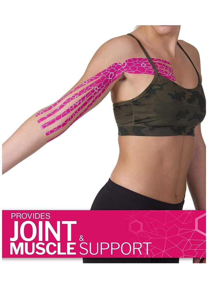 TheraBand Kinesiology Tape Waterproof Physio Tape for Pain Relief Muscle and Joint Support, Standard Roll with Xact Stretch Application Indicators (Pink) - Image 3