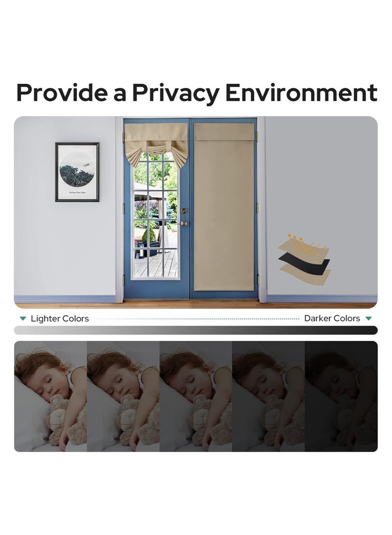 Light-blocking Door Curtain, Non-Punching Self-Adhesive Velcro Curtains, French Door Privacy Curtains, Stylish Thermal Insulated Tie-Up Shades for Bedroom (Beige 30 W*40 L) - Image 5