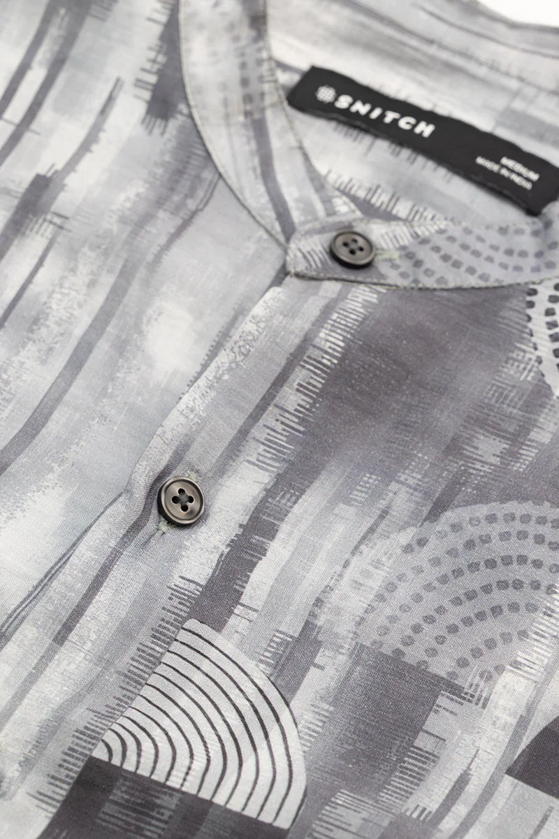 SNITCH Grey Slim Fit Abstract Shirt
