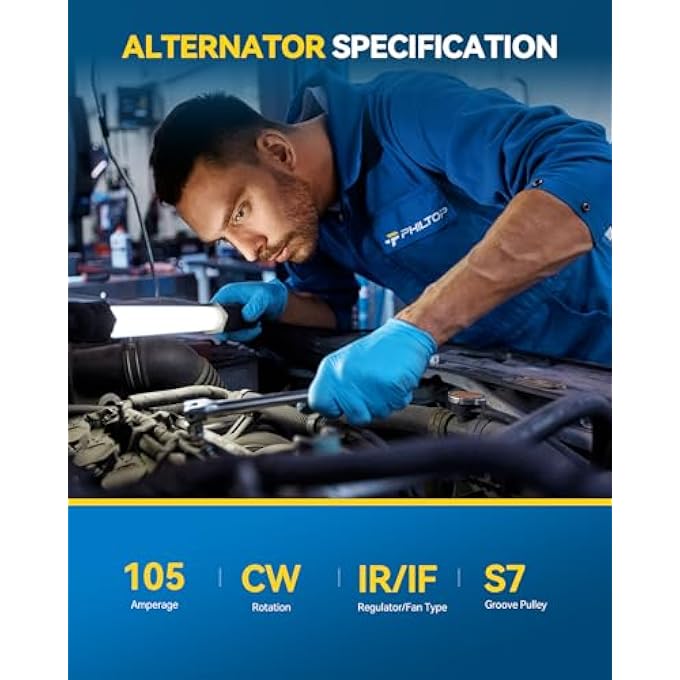 PHILTOP Alternator Compatible with Honda Accord 03-07 2.4L, CR-V 07-09, Element 03-09, Civic 06-10 2.0L, Acura TSX 04-08 High Amp Alternators Replace 13980N 12V 105Amp CW S7 7-Groove Pulley - Image 3
