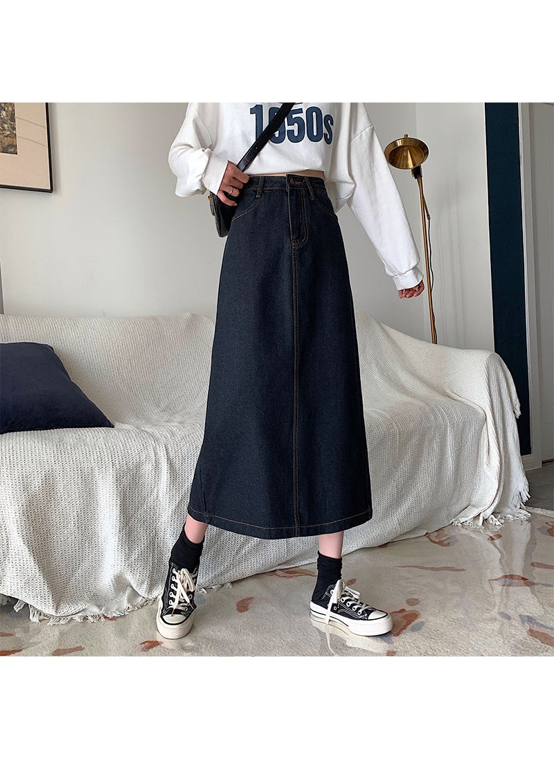 Generic - 2024 Denim Skirt A-Line Plus Size Slimming High Waist Midi Vintage blue - Image 1