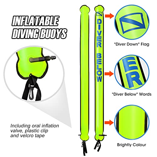 Owekfifv Surface Marker Buoy Set, 6ft Hi-Visibility Inflatable Closed Bottom Signal Tube Safety Sausage with 100ft/30m ABS Finger Spool Reel and Snap Kit for Underwater Scuba Diving (Hi-viz Fluorescent Yellow) - Image 4