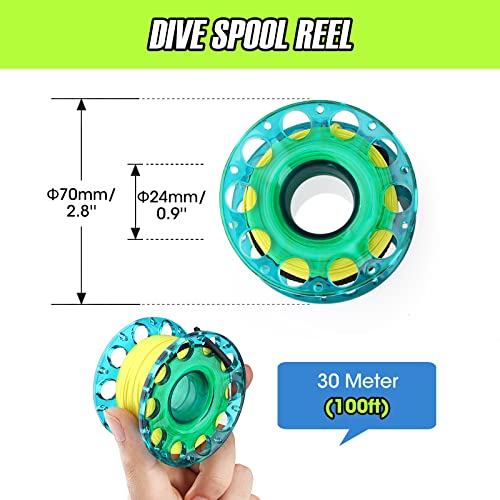 Owekfifv Surface Marker Buoy Set, 6ft Hi-Visibility Inflatable Closed Bottom Signal Tube Safety Sausage with 100ft/30m ABS Finger Spool Reel and Snap Kit for Underwater Scuba Diving (Hi-viz Fluorescent Yellow) - Image 5