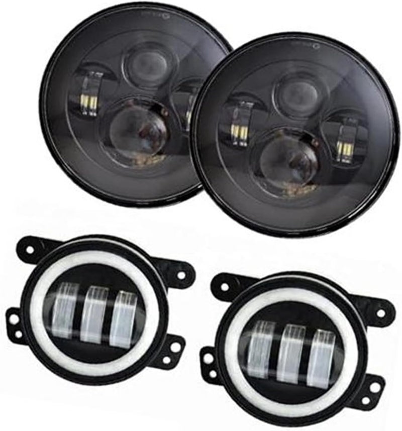 Vuzmode 7-Inch Round LED Headlight and 4-Inch Fog Light Kit for Jeep Wrangler - Image 1
