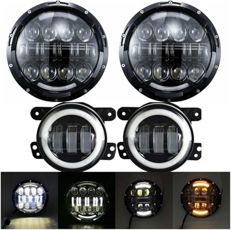 Vuzmode 7-Inch Round LED Headlight and 4-Inch Fog Light Kit for Jeep Wrangler - Image 3