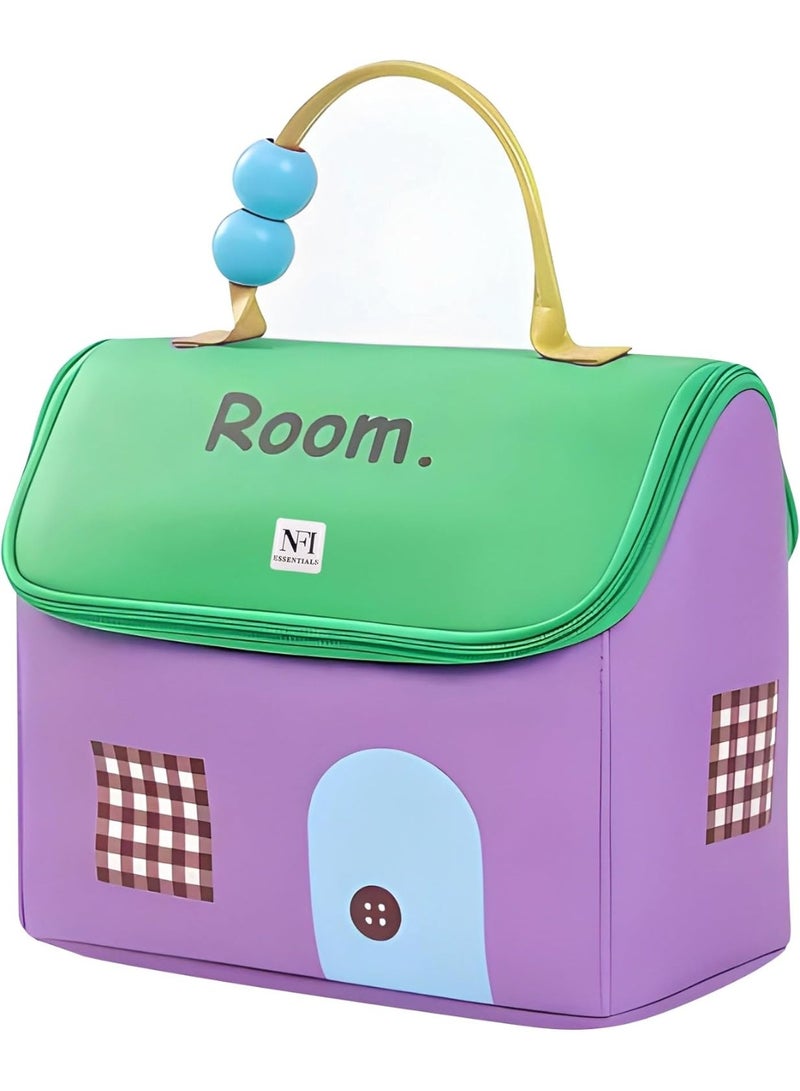 حقيبة أنيقة لتنظيم المكياج - حقيبة مستحضرات تجميل على شكل منزل للنساء والفتيات، حقيبة سفر مزودة بسحاب، تخزين محمول للمكياج والعناية بالبشرة والإكسسوارات، تصميم موفر للمساحة - Image 1