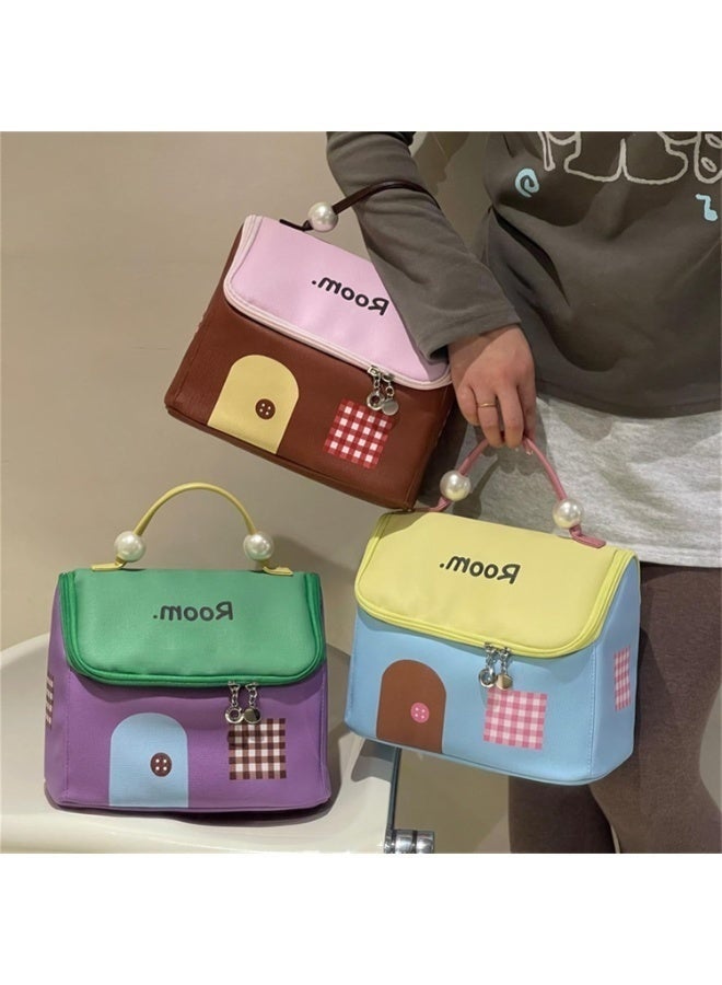 حقيبة أنيقة لتنظيم المكياج - حقيبة مستحضرات تجميل على شكل منزل للنساء والفتيات، حقيبة سفر مزودة بسحاب، تخزين محمول للمكياج والعناية بالبشرة والإكسسوارات، تصميم موفر للمساحة - Image 5