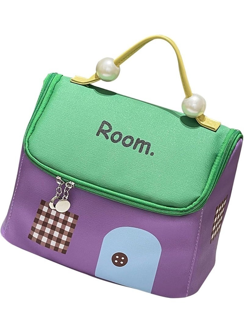 حقيبة أنيقة لتنظيم المكياج - حقيبة مستحضرات تجميل على شكل منزل للنساء والفتيات، حقيبة سفر مزودة بسحاب، تخزين محمول للمكياج والعناية بالبشرة والإكسسوارات، تصميم موفر للمساحة - Image 4