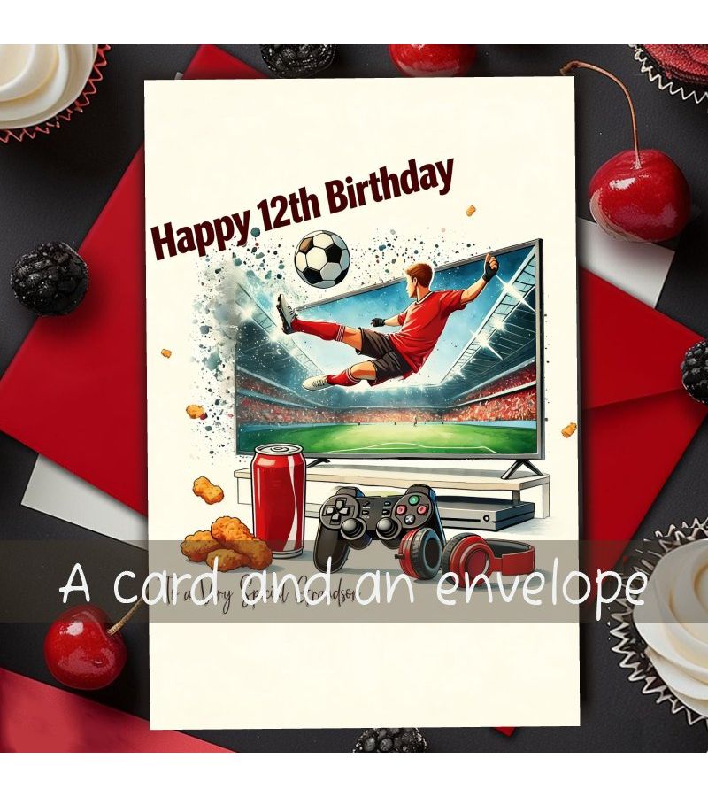 بطاقة عيد ميلاد مضحكة للحفيد مع ظرف قطعة واحدة تصميم لاعب كرة قدم - Image 3