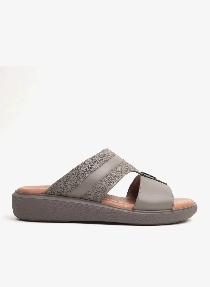 UOMO Cavalier UOMO CAVALIER MEN'S LEATHER TEXTURED SANDALS DARK-GREY