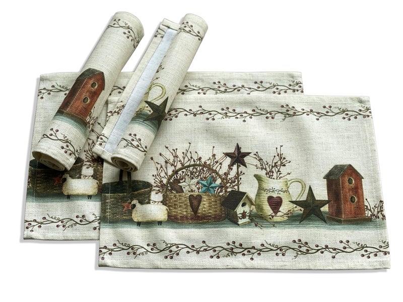 EZenjoy Set of 4 Placemats Country Stars Rectangle 18 X 13 Inch Table Setting Decor for Garden Farmhouse Wedding Party Holiday Dinner Home Decoration Everyday Cotton Linen