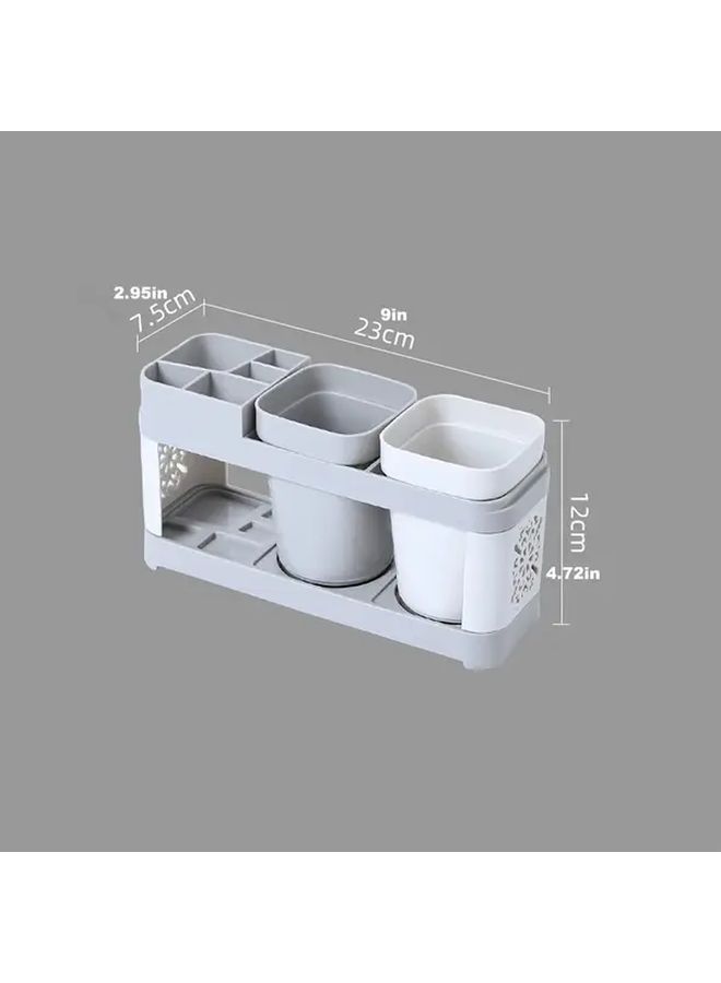 Double Vertical Bathroom Organizer With Toothbrush Holder And Two Cups - Image 2